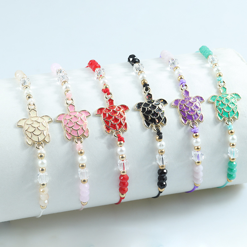 Resin Bangle Bracelet - Multicolor Crystal Beads Cute Sea Turtle