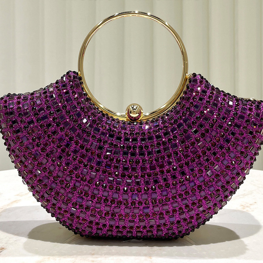Wallet Chain Bag - Purple shiny luxurious diamond ring handle