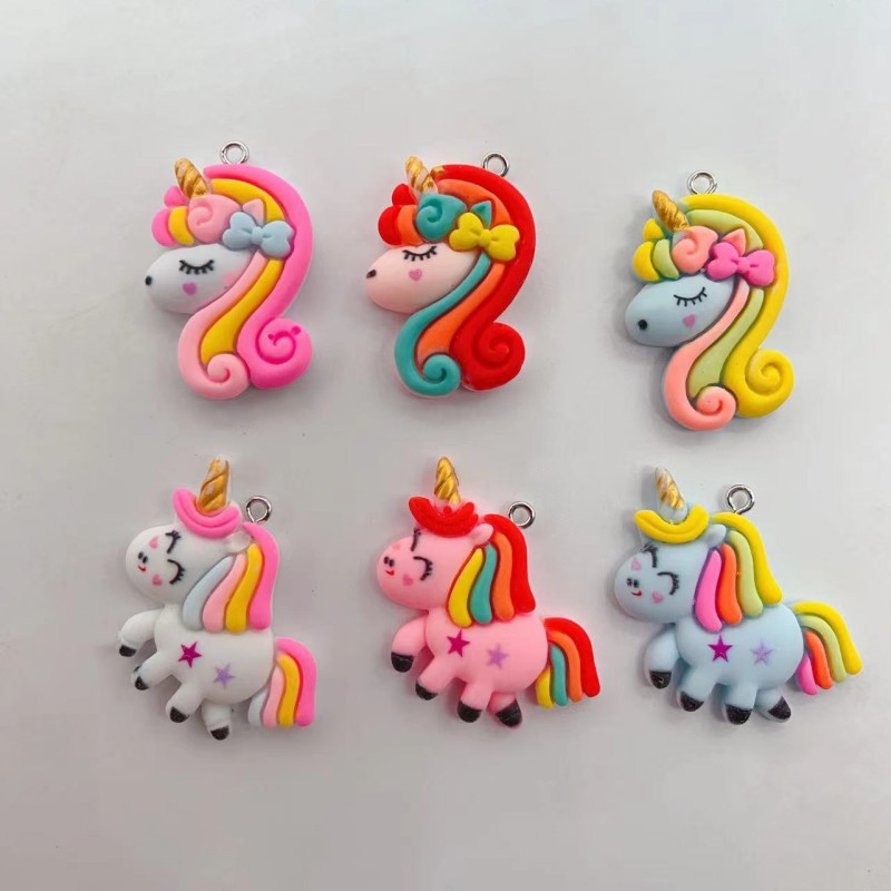 Resin Bangle Bracelet - 10pcs/lot Enamel Charms Rainbow Unicorn Pendants