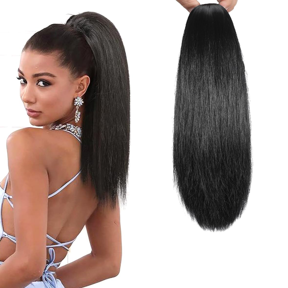 Hair Claw Clip Set - Claw Ponytail Extension Black 16 Inch