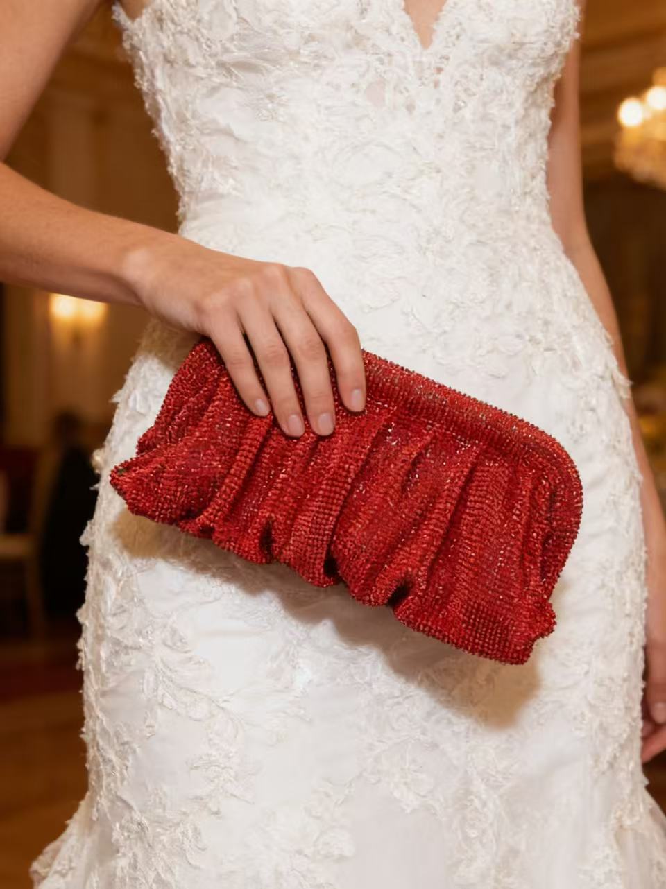 Red Aluminum Mesh Rhinestone P - Wallet Chain Bag บทวิจารณ์และราคา