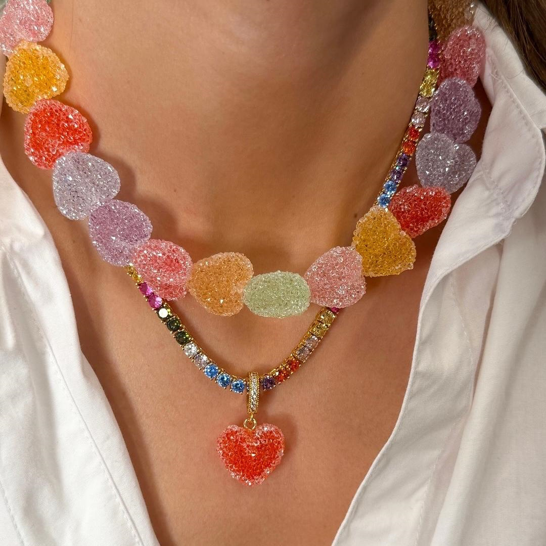 Colorful Heart Resin Necklace  - Resin Bangle Bracelet บทวิจารณ์และราคา