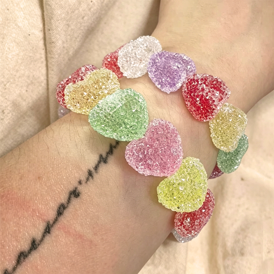 Colorful Heart Resin Necklace  - Resin Bangle Bracelet บทวิจารณ์และราคา