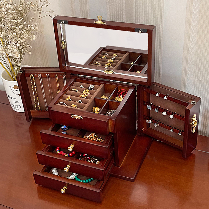 Wood Jewelry Box Velvet Drawer - Women Accessories Drawer บทวิจารณ์และราคา