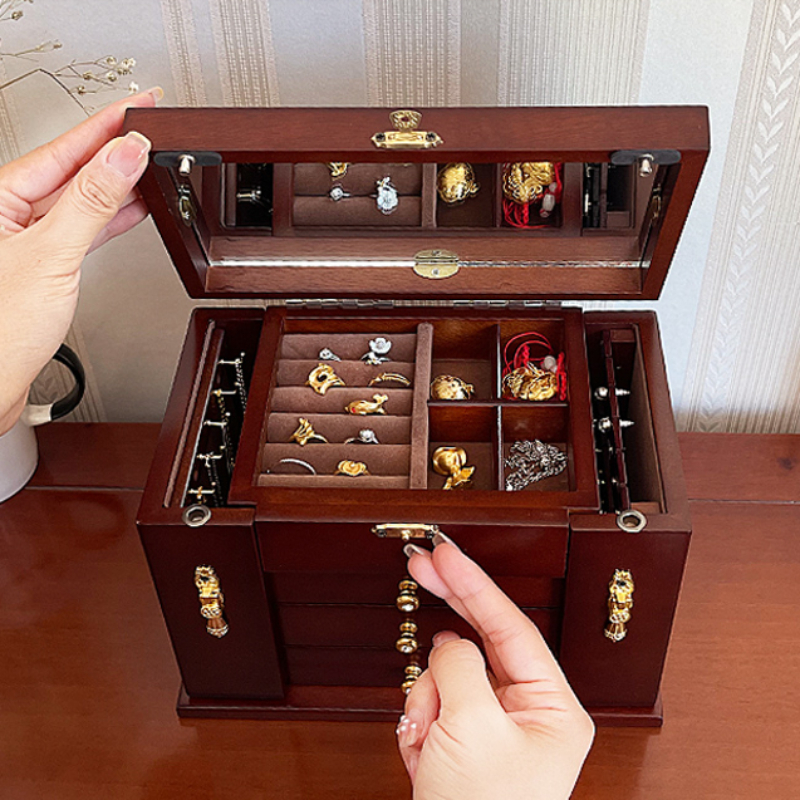 Wood Jewelry Box Velvet Drawer - Women Accessories Drawer บทวิจารณ์และราคา