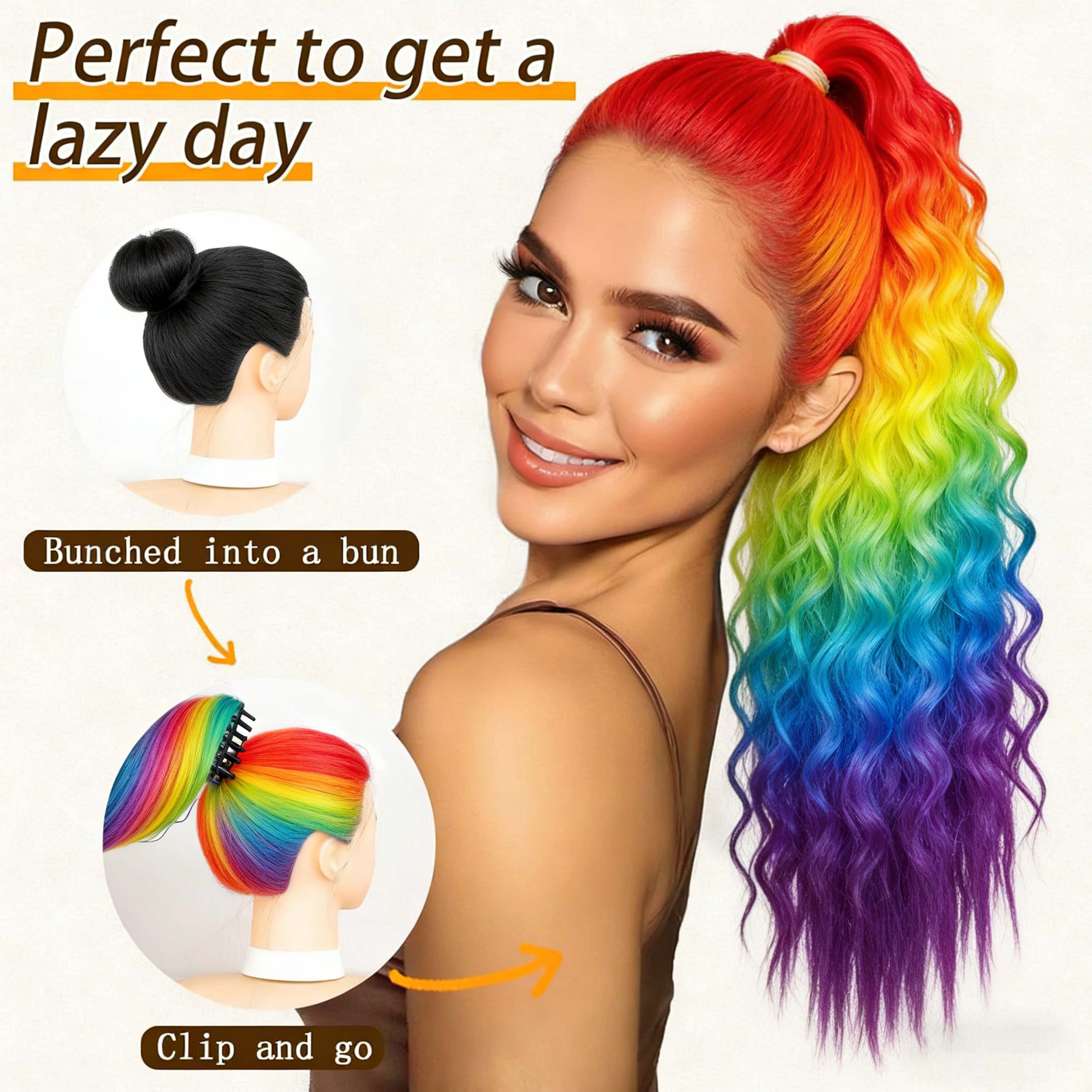 Synthetic Rainbow Claw Long Wa - Hair Claw Clip Set บทวิจารณ์และราคา