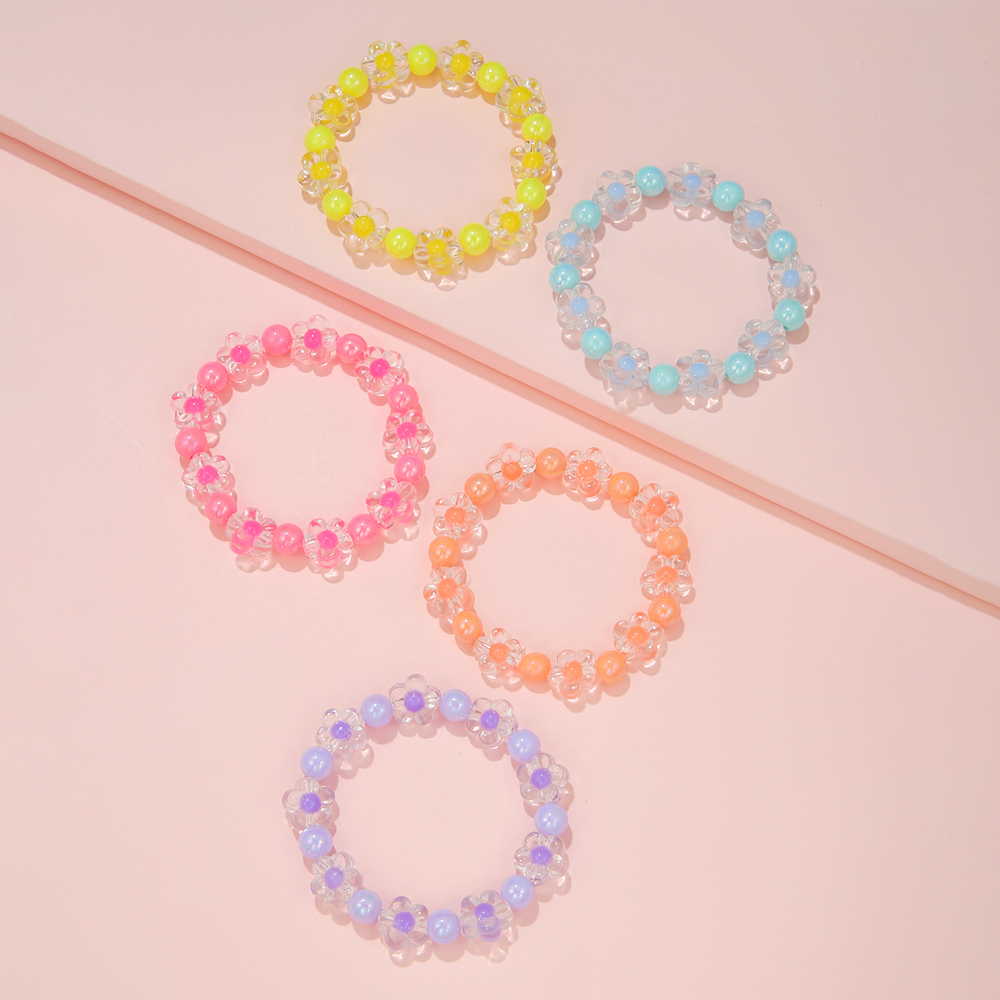 5Pcs/Set Colorful Beads Flower - Resin Bangle Bracelet บทวิจารณ์และราคา