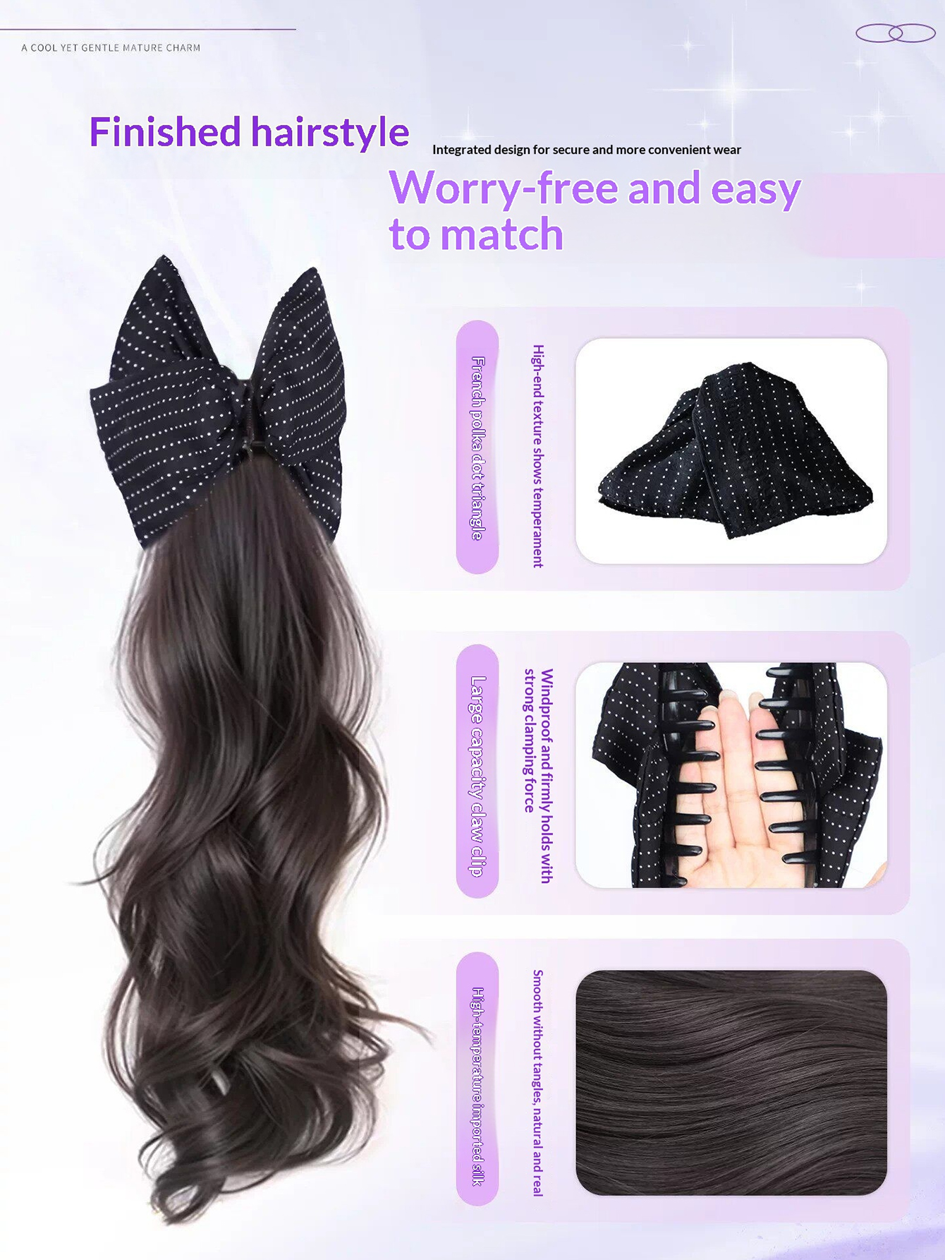 Bow Claw Clip Synthetic Ponyta - Hair Claw Clip Set บทวิจารณ์และราคา
